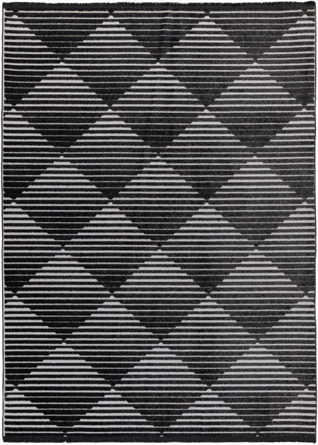 Concept Looms Jazz Diamond Black Vloerkleed 160x220 Rechthoek Buiten Laagpolig Tapijt Industrieel Grijs Zwart