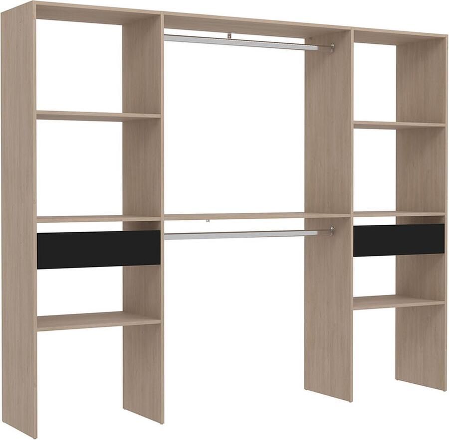 Concept-U Grote houten kleedkamer met 2 kasten 6 planken en 2 laden ELYSEE