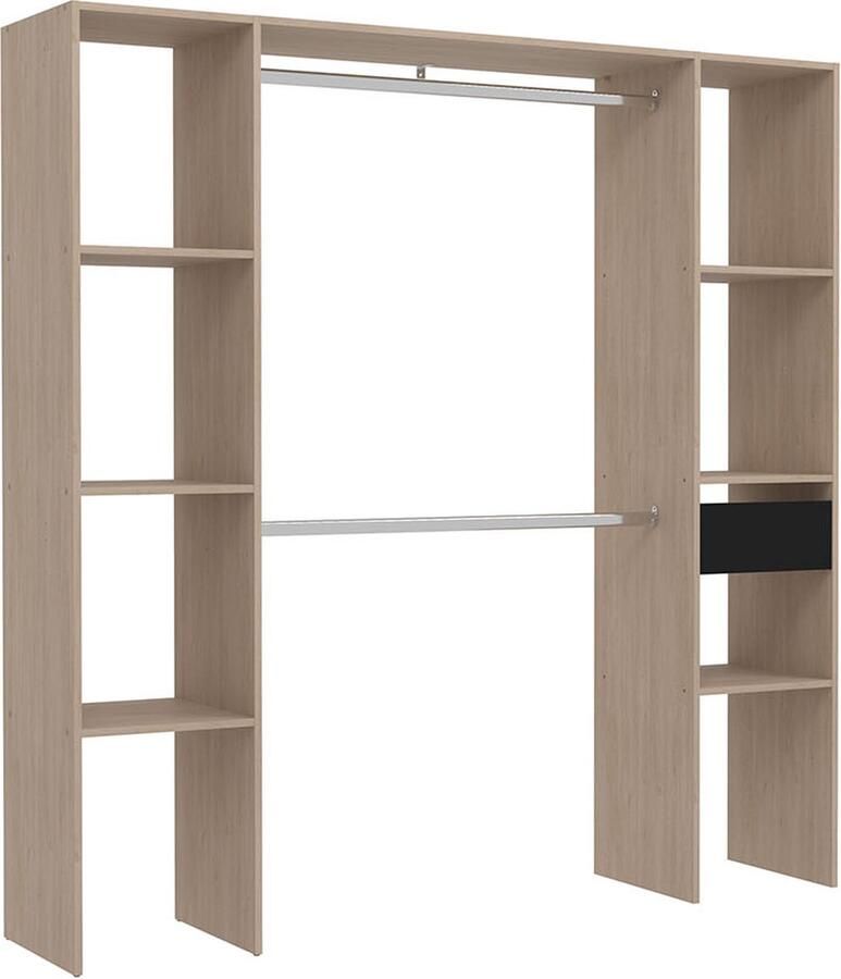 Concept-U Houten dressing met 6 planken 1 lade en 2 kasten: 180 x 40 x 180 cm ELYSEE