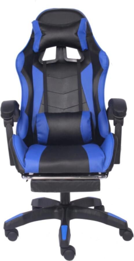 Concept-U Massage zwarte en blauwe gamingstoel met voetsteun ULTIM