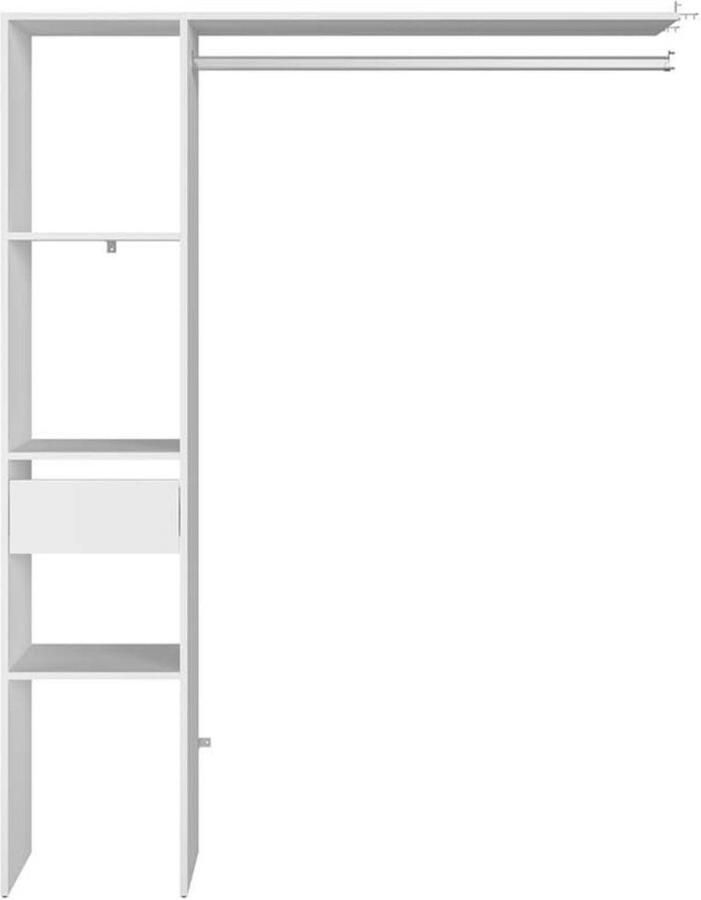 Concept-U Elysée Dressing wit met 3 legplanken 1 lade en een hangkast: 138 x 40 x 180 cm