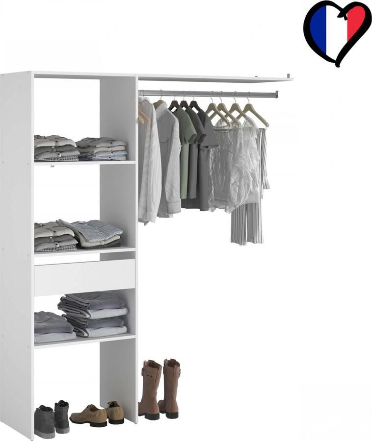 Concept-U Witte dressing 3 planken 1 lade garderobe 160 x 40 x 180 cm ELYSEE