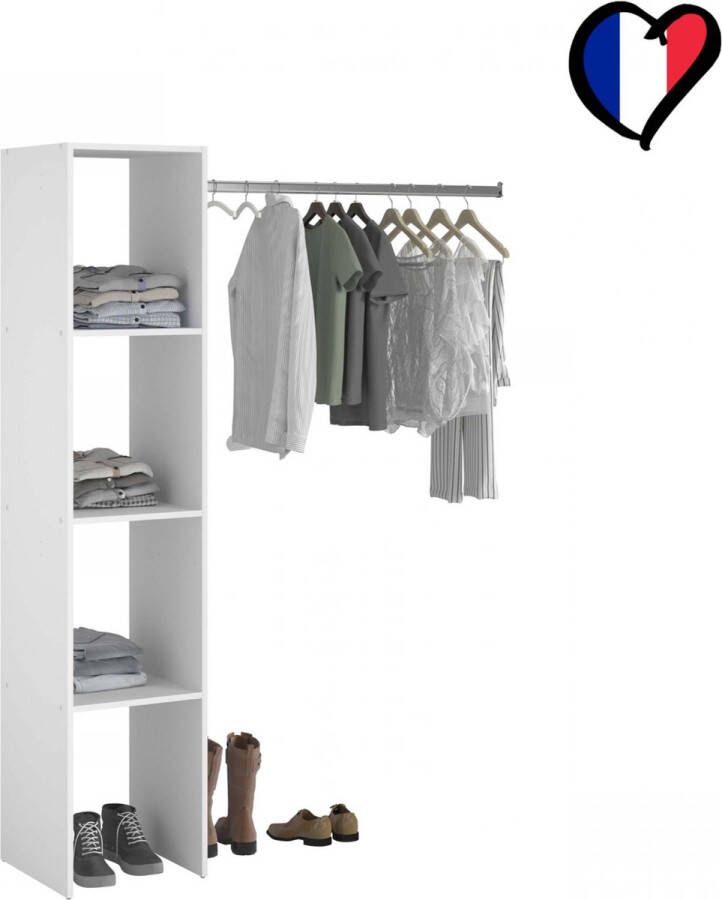 Concept-U Elysée Dressing wit met legplanken en hangkast: 138 x 40 x 180 cm