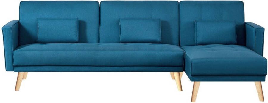 Concept-U Omkeerbare en converteerbare hoekbank 4 -zitter met eendenblauwe stof GRACE