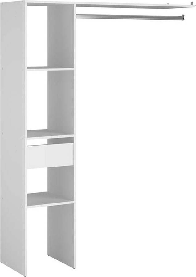 Concept-U Elysée Dressing wit met 3 legplanken 1 lade en een hangkast: 138 x 40 x 180 cm