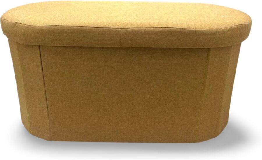 Concepts Poef Geel Ovaal 78 x 36 x 36 Opbergpoef Poef met opbergruimte Multifunctioneel Kwalitatieve stof Bankje organizer Linnen Opvouwbaar & Stevig Ideaal voor Woonkamer Slaapkamer Kinderkamer Kantoor en Kleedkamer 78 x 36 x 36 - Foto 2
