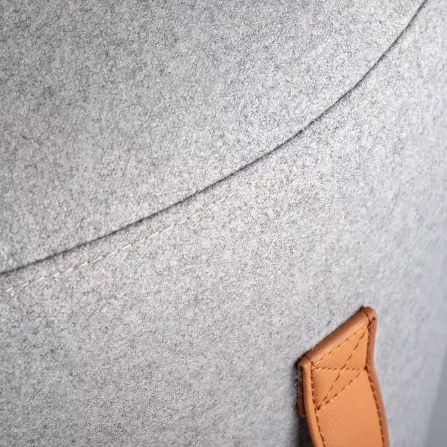 Coninx Zitpoef Kruk van 100% Wol Zitkussen Rond gevuld met Polyester Kogels Lichtgrijs Met Praktische Lederen - Foto 1