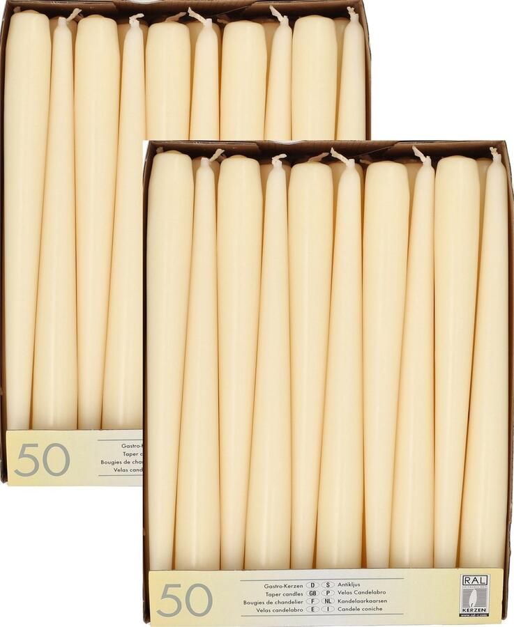 Conpax Candles Voordeelverpakking creme witte dinerkaarsen kandelaarkaarsen Gotische kaarsen 100 stuks 25 cm Tafel decoratie kaarsen