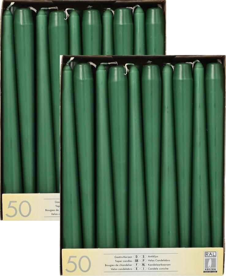 Conpax Candles Voordeelverpakking dinerkaarsen kandelaarkaarsen Gotische kaarsen donkergroen 100 stuks 25 cm Tafel decoratie kaarsen