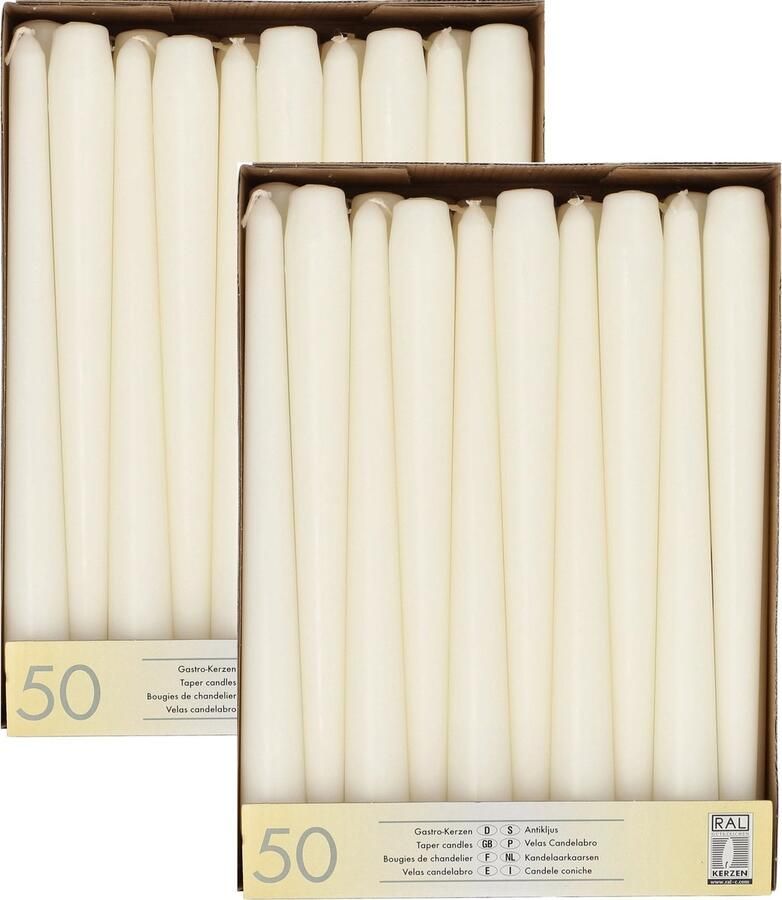 Conpax Candles Voordeelverpakking witte dinerkaarsen kandelaarkaarsen Gotische kaarsen wit 100 stuks 25 cm Tafel decoratie kaarsen