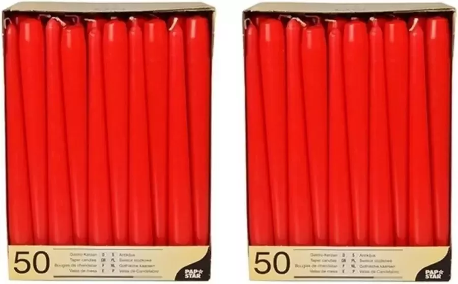 Conpax Candles Voordeelverpakking rode dinerkaarsen kandelaarkaarsen Gotische kaarsen rood 100 stuks 25 cm Tafel decoratie kaarsen