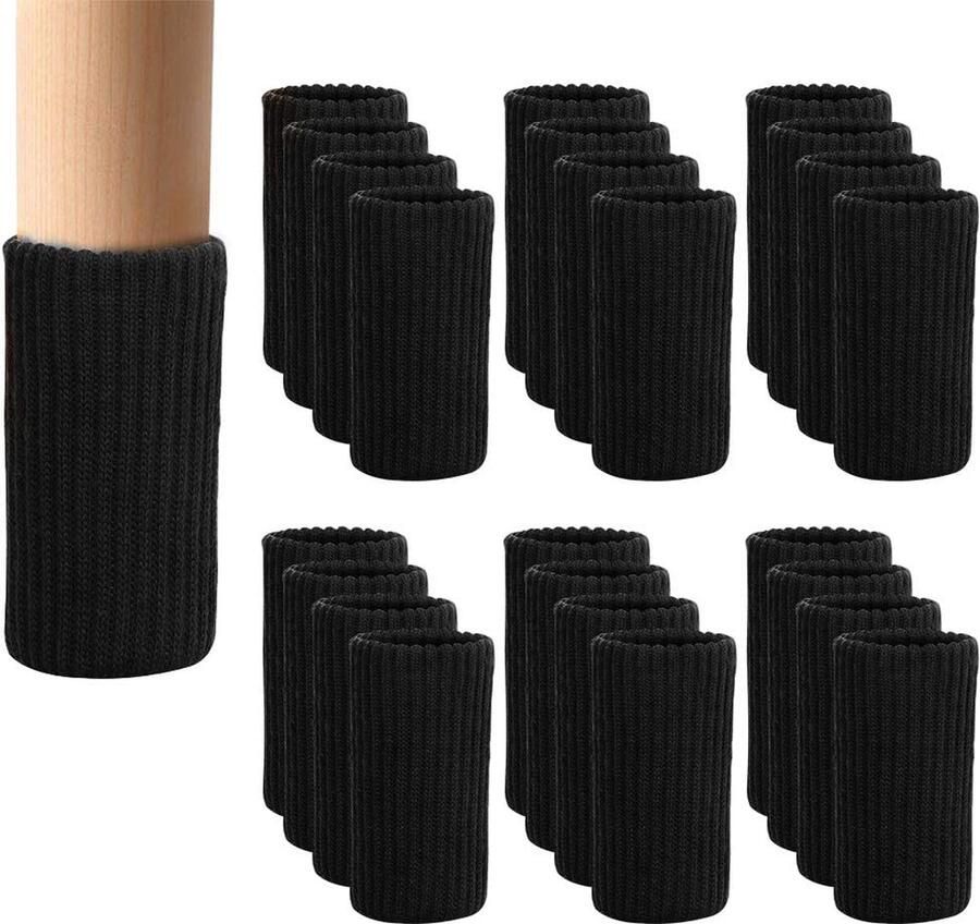 Consumerce Elastische Stoelpoot Beschermers Set van 24 Zwart – Stoelsokken – Viltjes Stoelpoten – Stoelpoot Sokken – Stoeldoppen – Stoelbeschermer – Stoelsokjes – Stoelpoot Rubber – Stoelpoot Glijders – Meubelpoot – Poten voor Meubels