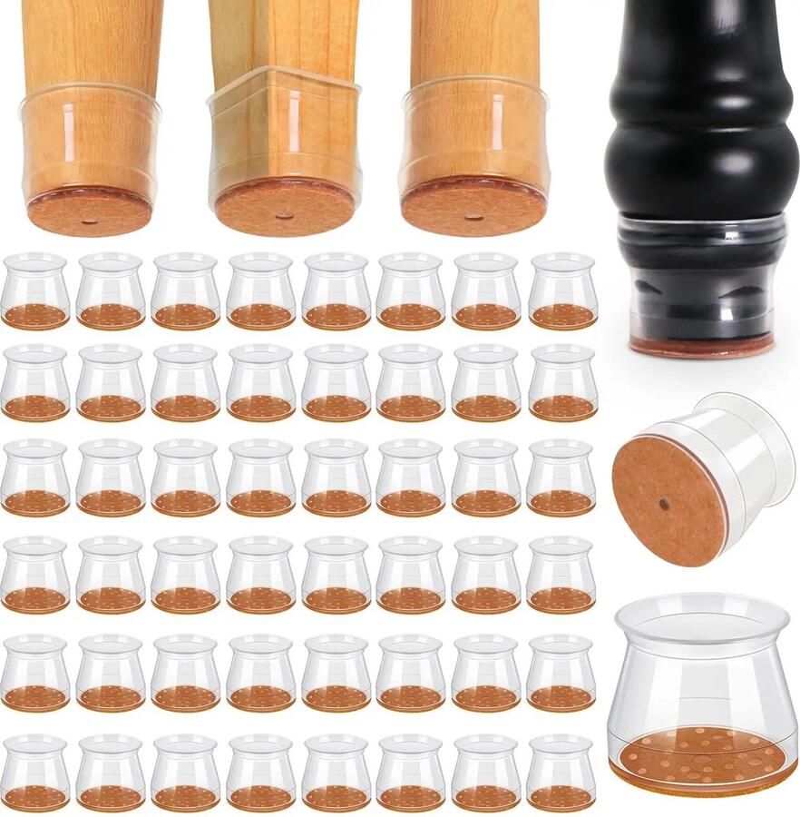 Consumerce Siliconen Stoelpootdoppen 24 Stuks – Transparant – Stoelpoot Beschermers – Tafelpoot Sokken – Tafel Stoel Poot Viltjes – Vierkant Rond – Stoelpootbeschermers – Rechthoekig – Siliconen – Meubelglijders – Doppen – Stoelsokken Caps