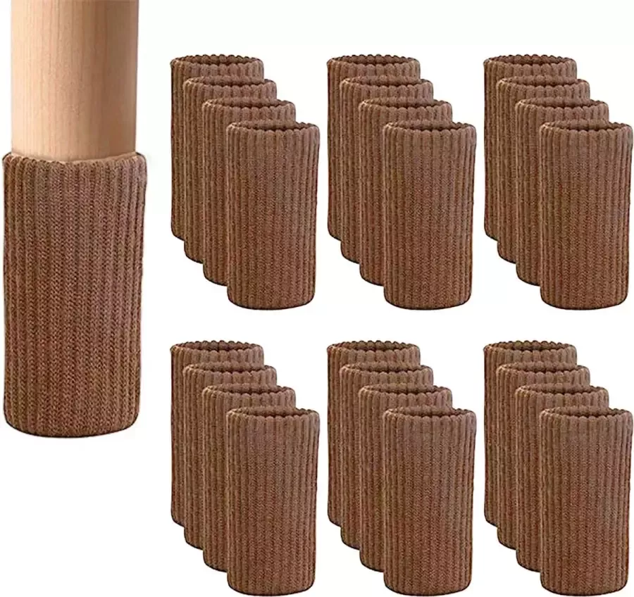 Consumerce Elastische Stoelpoot Beschermers Set van 24 Bruin – Stoelsokken – Viltjes Stoelpoten – Stoelpoot Sokken – Stoeldoppen – Stoelbeschermer – Stoelsokjes – Stoelpoot Rubber – Stoelpoot Glijders – Meubelpoot – Poten voor Meubels