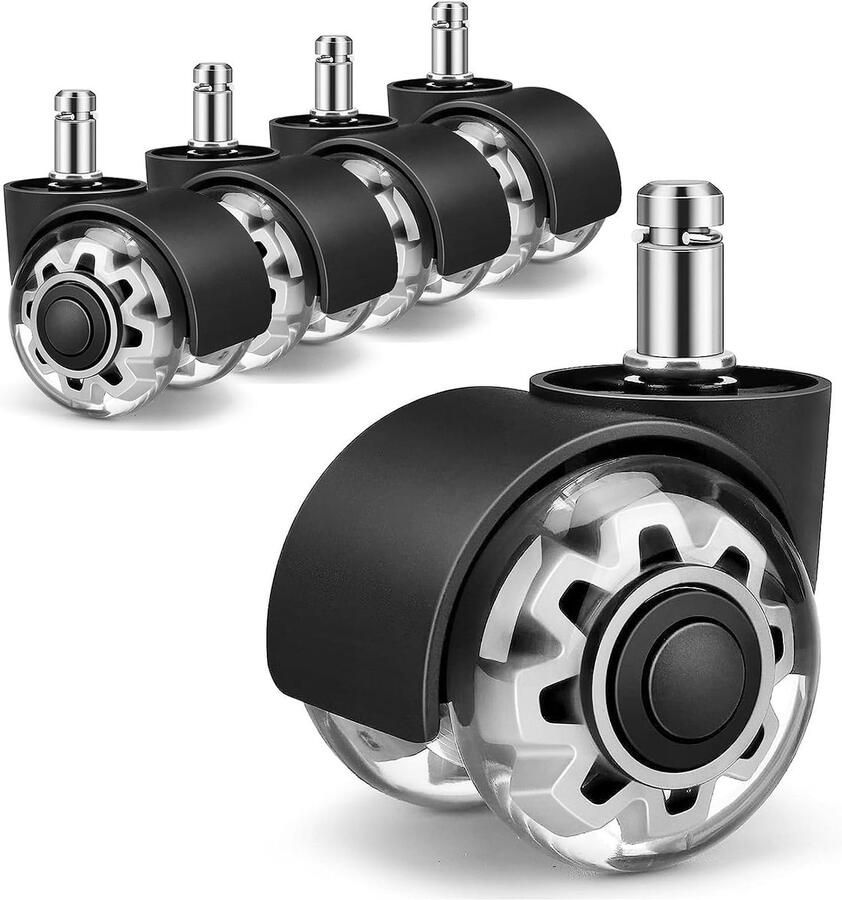 Bureaustoel Wieltjes Bureaustoelwielen Zwenkwielen 11x22mm Set van 5 Thuiswerken zonder Bureaustoelmat of Vloerbeschermer Zwart Wieltjes voor Stoelen Geschikt voor Harde Vloer -Bureaustoelwielen krasvrij