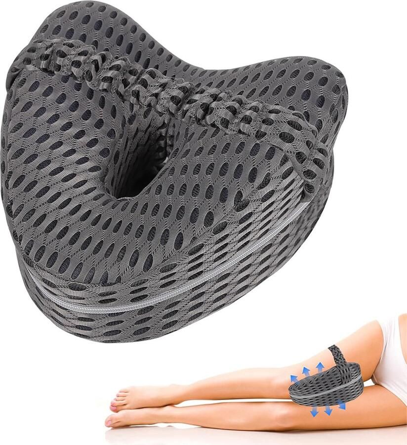 COOAU Kniekussen voor in bed Beenkussen Zijslaapkussen Schootkussen Ademend Grijs