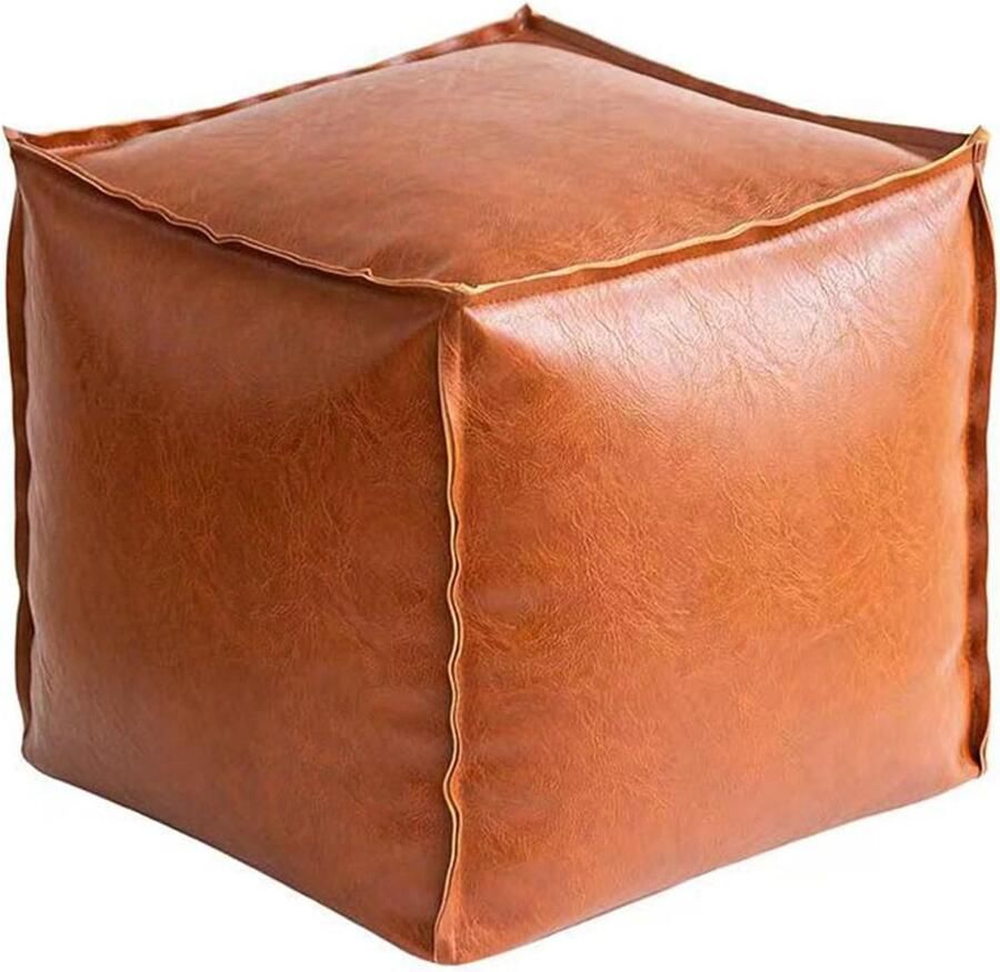 COOAU Vierkante Poefhoes Ongevulde Imitatieleren Voetenbank Kubusvormige Zitzak Voetenbank Voor Oude Kleding Woonkameropbergruimte Voor Pluchen Speelgoed Oranje