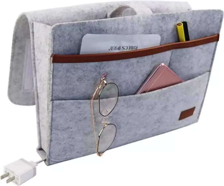 Copiel vilten bedcaddy organizer om op te hangen nachtkastje tas bankbed dik vilt met kabelsgaten antislip voor boek tijdschriften iPad mobiele telefoon afstandsbediening (grijs)
