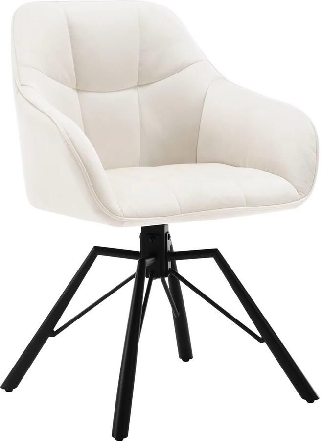 Corena Eetkamerstoelen Eetstoelen Draaibare Ergonomisch met Armleuningen – Comfortabele Gestoffeerde Keukenstoel – Fluwelen Zitting – 360° Rotatie – Modern Design 58.5x54.5x82.5cm Crème