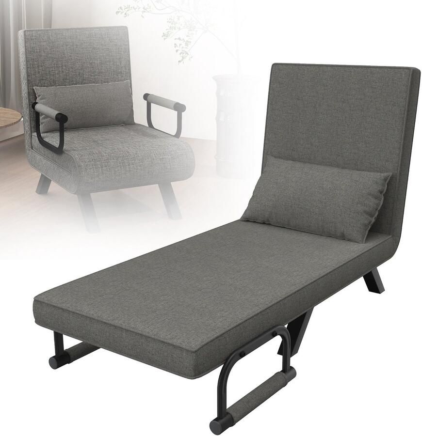 Corenia 3-in-1 Relaxfauteuil – Slaapbank – Relaxstoel – Ligstoel – Inklapbare Fauteuil – Verstelbare Rugleuning – Linnen Bekleding – Stevig Stalen Frame – Max Belastbaar 200 kg – Donkergrijs