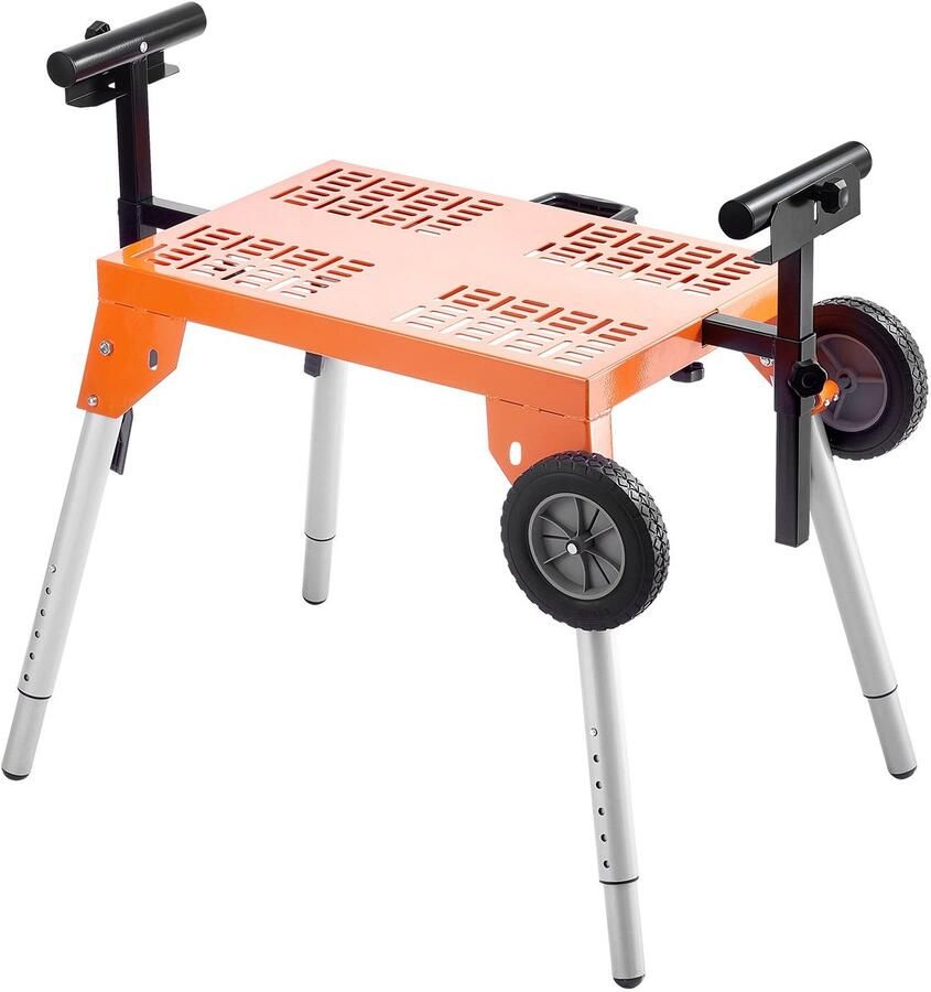 Corenia Afkortzaagstandaard – Verstekzaagstandaard – Zaagtafel Onderstel – Mobiele Zaagstandaard – In hoogte verstelbaar – Draagvermogen 150 kg – Wieltjes en Inklapbare Poten