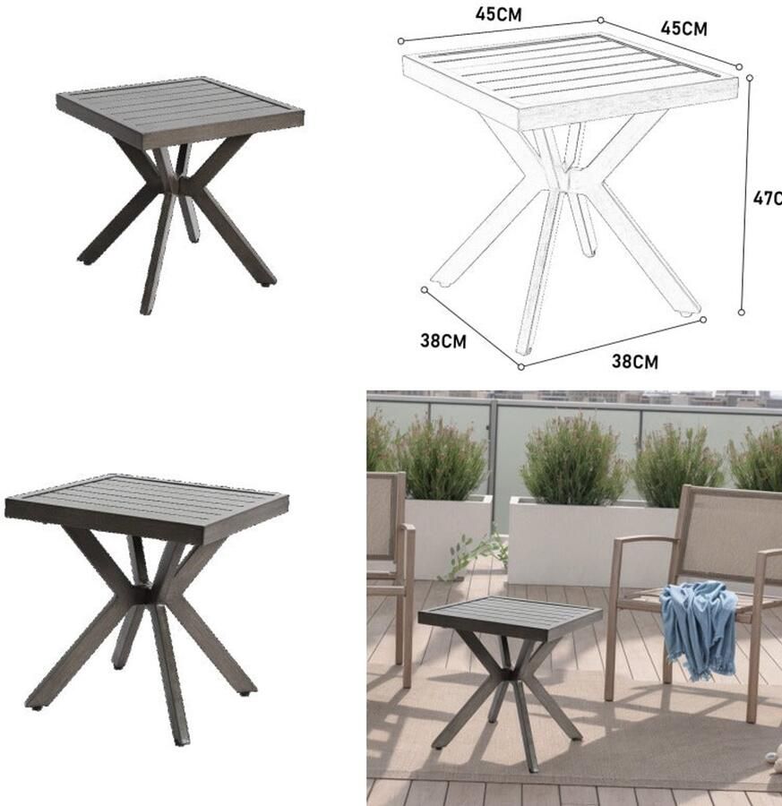 Corenia Aluminium Bijzettafel – Tafel – Bijzettafeltje – Bijzettafeltje Rond – Bijzettafel Vierkant – Weerbestendig – Lichtgewicht