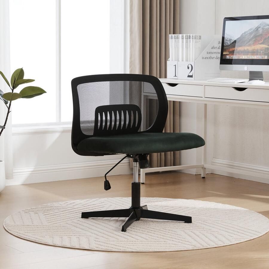 Corenia Armless Bureaustoel – Leesstoel Zonder Armleuningen – Draaibare Stoel – Rocking Chair – Zithoek Stoel Groen – Fluwelen Bekleding – Verstelbare Zithoogte