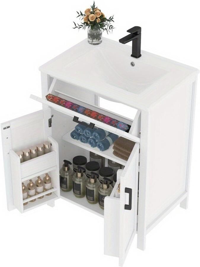 Corenia Badkamermeubel – Badkamermeubelset – Wastafelmeubel – Wastafelkast – Onderbouwkast – Vrijstaand MDF – Geïntegreerde keramische wastafel – 60x46x84 8 cm