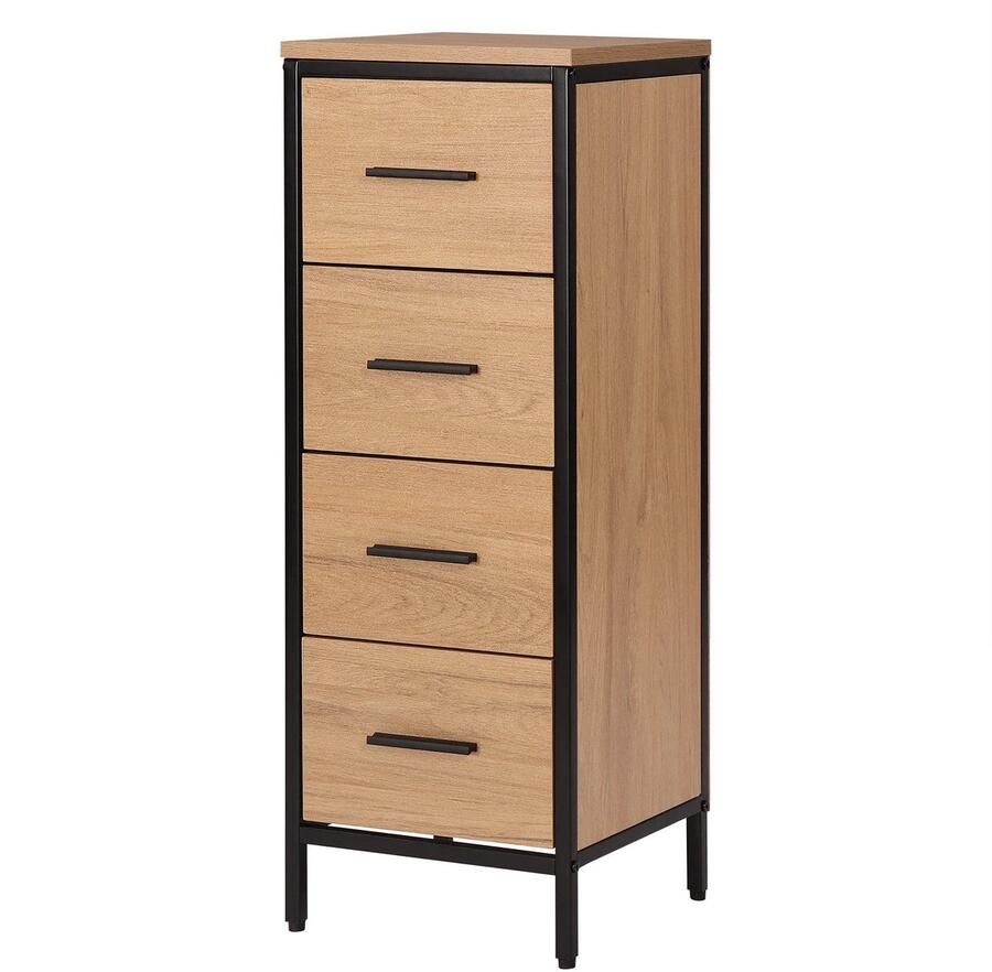 Corenia Badkamermeubel Wastafelonderkasten Badkamerkast Wastafelmeubel 4 Lades Vrijstaande Opbergunit voor Badkamer Woonkamer Slaapkamer Hal licht eiken zwart