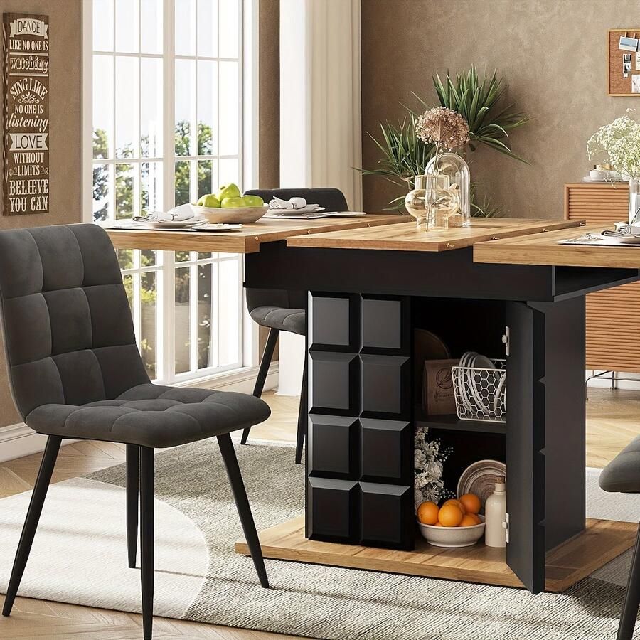 Corenia Bamboekast – Opbergkast – Boekenkast – Ladekast – Dichte Kast – Zwart Bamboe – Uitschuifbare Tafel – Ruime Opbergruimte – Vloerstaand – 68 5 cm Hoogte – 3 2+ Kubieke Voet Capaciteit