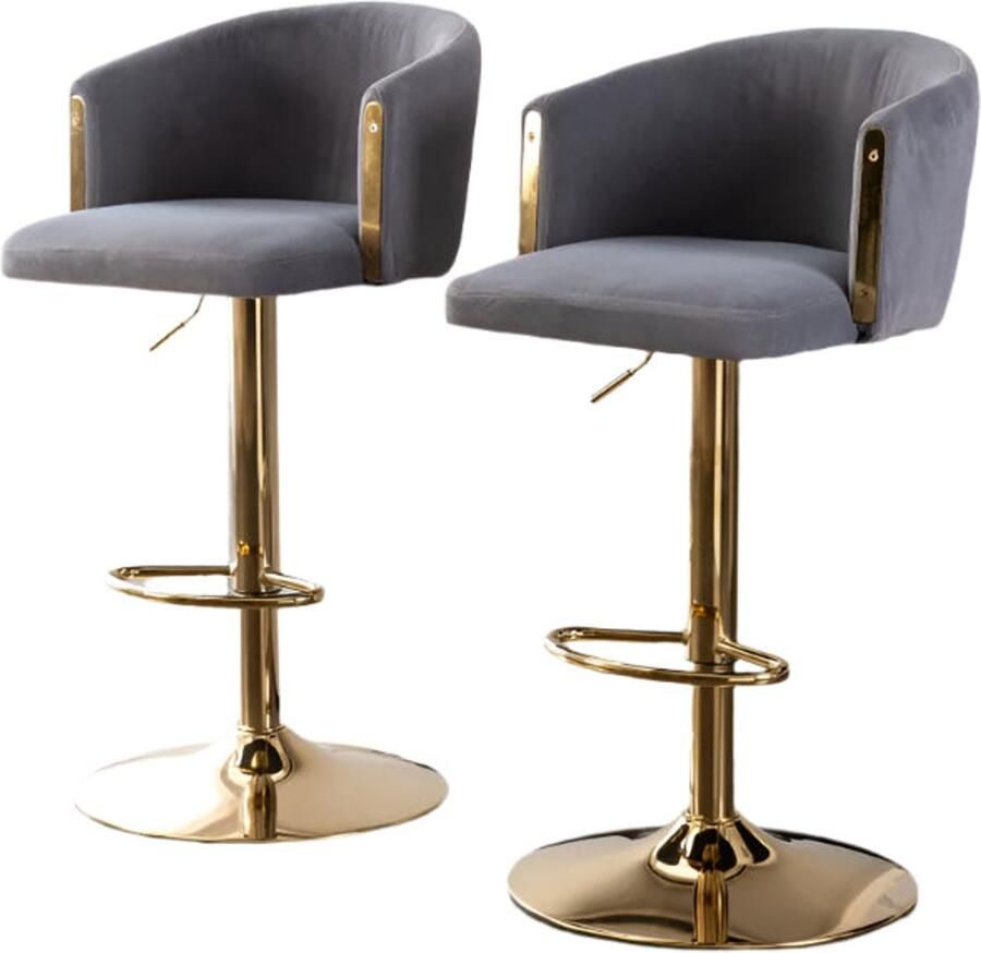 Corenia Barkruk – Barkrukje – Barstoel – Stoel – Fluwelen Bekleding – Verstelbare Hoogte – Metalen Basis Set van 2 Grijs