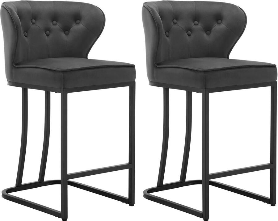 Corenia Barkrukken – Barkruk – Barstoel – Keukenkruk – Stoel – Velvet Bekleding – Metalen Frame Donkergrijs