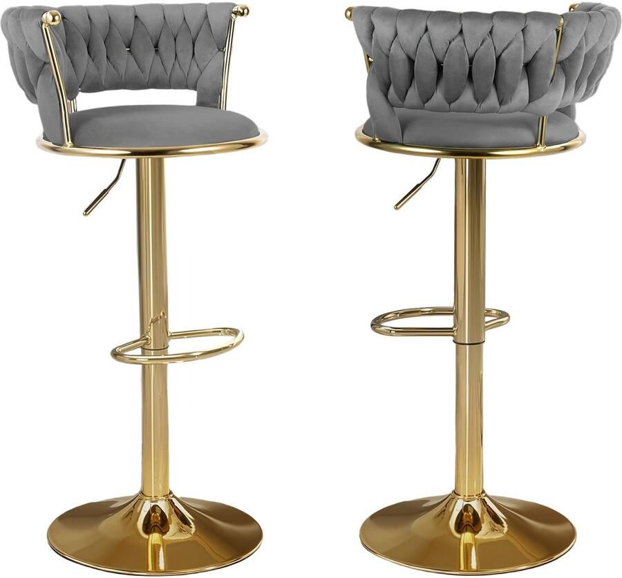 Corenia Barkrukken – Barstoelen – Keukenkrukken – Draaistoelen – Krukken Met Rugleuning – Verstelbare Zithoogte – Fluweelzachte Smaragdgroene Bekleding & Gouden Metalen Frame