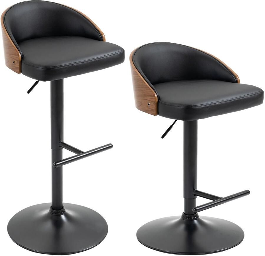 Corenia Barkrukken – Barstoelen – Keukenkrukken – Hoge Stoelen – Barkruk Set – Verstelbare Zithoogte – 360° Draaibaar Kunstlederen Zitvlak Zwart en Koffiebruin