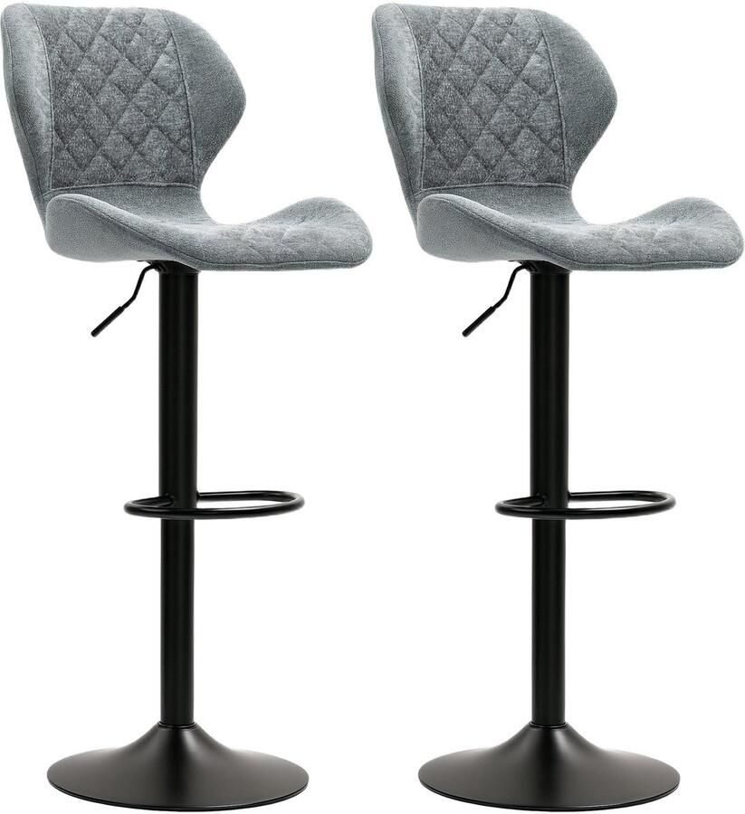 Corenia Barkrukken – Barstoelen – Keukenkrukken – Hoogkrukken – Krukken Set – Donkergrijs Chenille – Verstelbare Zithoogte 60-81 cm – 360° Draaibaar