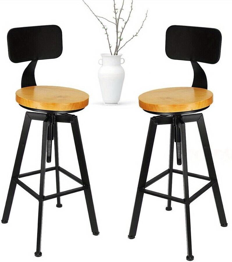 Corenia Barkrukken – Barstoelen – Keukenkrukken – Stoel Voor Keukeneiland – Industriële Barkrukken Zwart – Verstelbare Zithoogte 64-84 cm – Draaibaar Met Voetensteun – Set Van 2