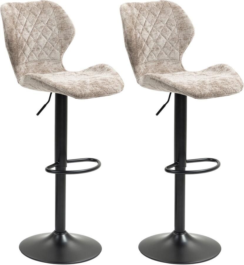 Corenia Barkrukken – Barstoelen – Keukenkrukken – Stoelen – Krukjes – Verstelbare Hoogte – 360° Draaibaar – Chenille Bekleding – Stalen Frame – Bruin – Set 2 Stuks