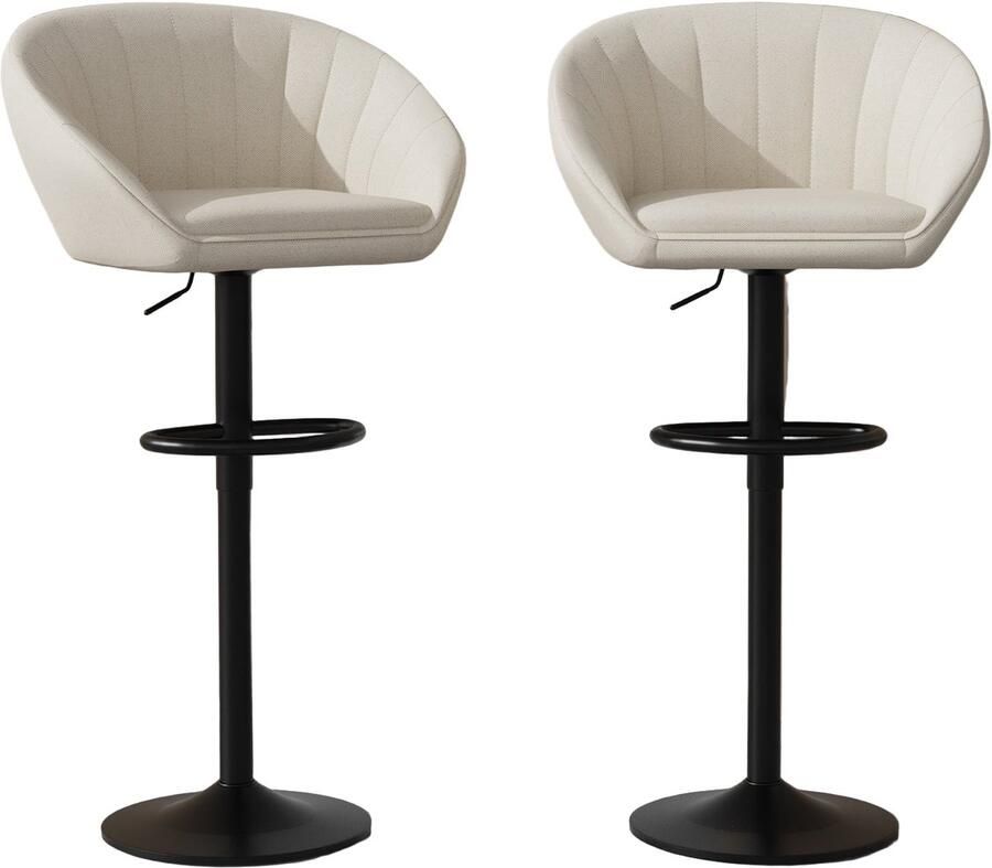 Corenia Barkrukken – Barstoelen – Krukken – Hoge Stoelen – Barkruk Set Beige – Verstelbare Zithoogte – 360° Draaibaar – Zwart Metalen Frame – Comfortabele Ovale Zitting