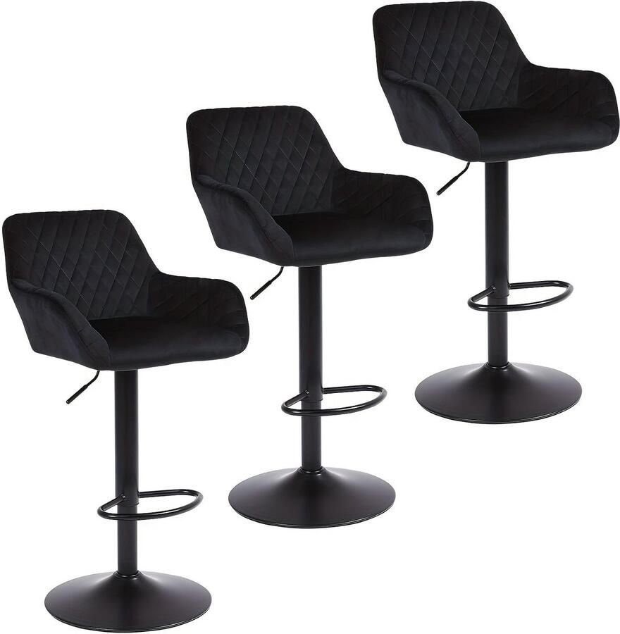 Corenia Barkrukken – Barstoelen – Krukken – Hoge Stoelen – Bistrostoelen – Set Van 4 Zwart – Verstelbaar – 360° Draaibaar – Zachte Velvet Bekleding – Met Arm- En Rugleuning