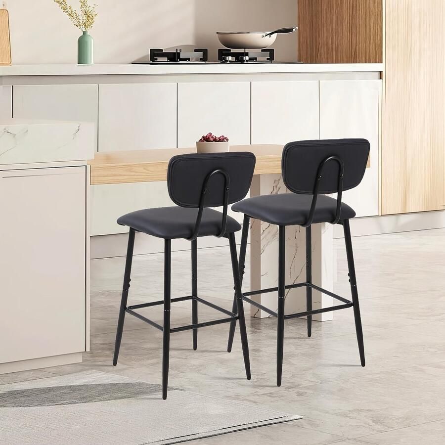 Corenia Barkrukken – Barstoelen – Set van 4 Hoge Stoelen – Keukenstoelen – Krukken – Verstelbare Zithoogte 66 cm – Kunstleren Zitting Met Gouden Voetsteun