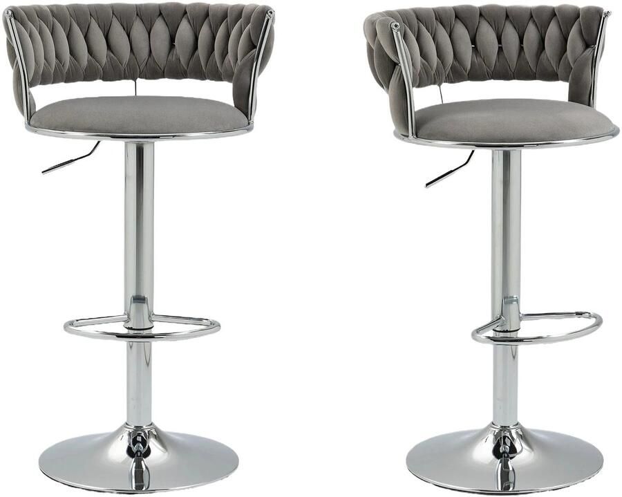 Corenia Barkrukken – Draaibare Krukken – Keukenstoelen – Barstoelen – 360 Graden Draaibaar – Verstelbare Hoogte – Velvet Bekleding 54 x 46 x 97 cm Grijs