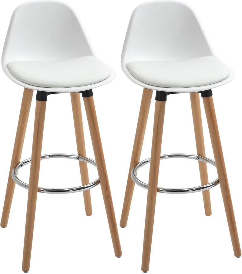 Corenia Barkrukken – Set van 2 – Keukenkrukken – Barstoelen – Gepolsterd – Massief Beukenhout – Met Voetsteun 40 x 42 x 91 cm Wit