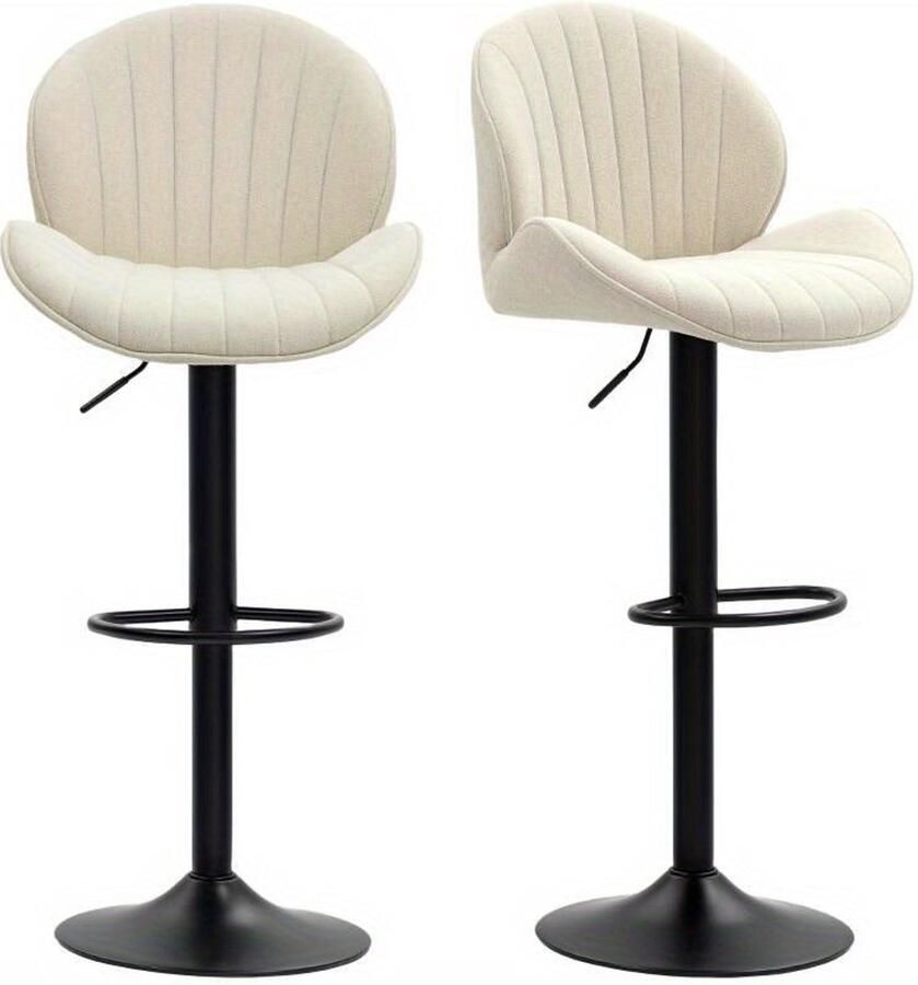 Corenia Barkrukset – Barkrukken – Barstoelen – Keukenstoelen – Zitkrukken – Verstelbare Zithoogte – Draaibare Stoffen Zitting – Beige Met Zwart Stalen Frame