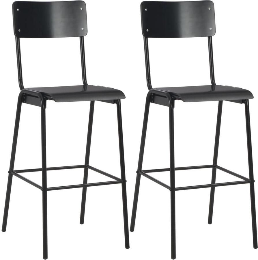 Corenia Barstoel – Barkruk – Barkrukken – Barstoelen – Kruk – Set van 2 – Massief Multiplex Zitting – Gepoedercoat Stalen Poten