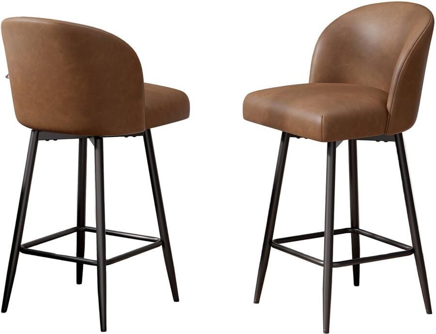 Corenia Barstoel – Barkruk – Barstoel Kruk – Barkrukken – Barstoelen – Set van 2 – Hoogte 66 cm – 360° Draaibaar – Kunstleren Bekleding – Metalen Frame