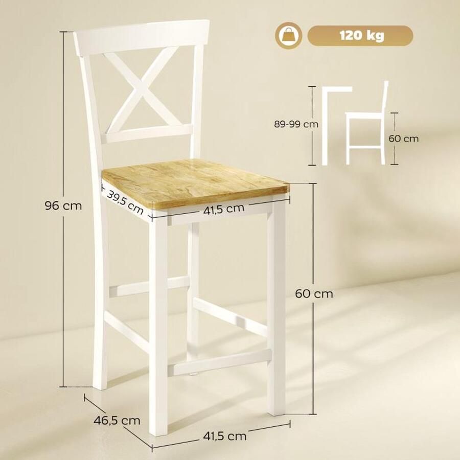 Corenia Barstoel – Barkruk – Barstoel Kruk – Barkrukken Set – Barstoel Met Rugleuning – Ergonomisch Crossback Ontwerp – Massief Rubberhout Wit Naturel