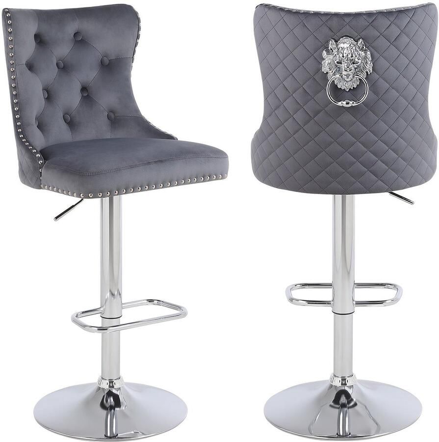 Corenia Barstoel – Barkruk – Barstoel Kruk – Barkrukken Set – Keukenstoel – Draaibaar – Verstelbare Zithoogte – Fluwelen Bekleding – Leeuwenkop Trekring