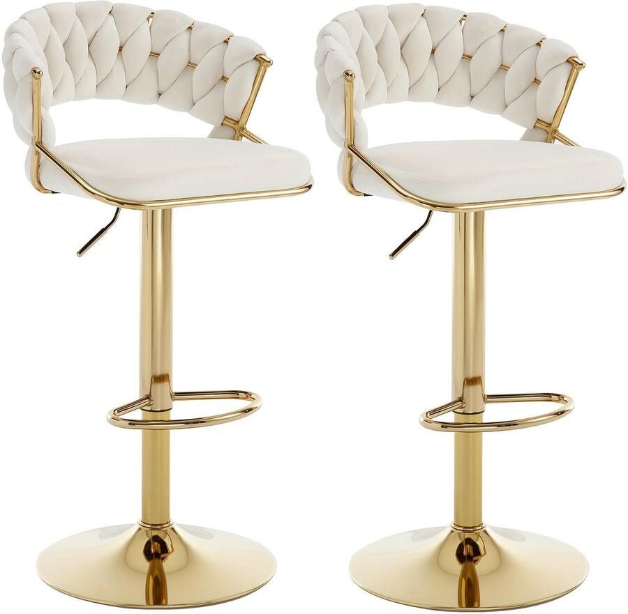 Corenia Barstoel – Barkruk – Barstoel Kruk – Barstoel Set – Barstoel Keukenstoel – Verstelbaar – Velvet Bekleding Met Geweven Rugleuning