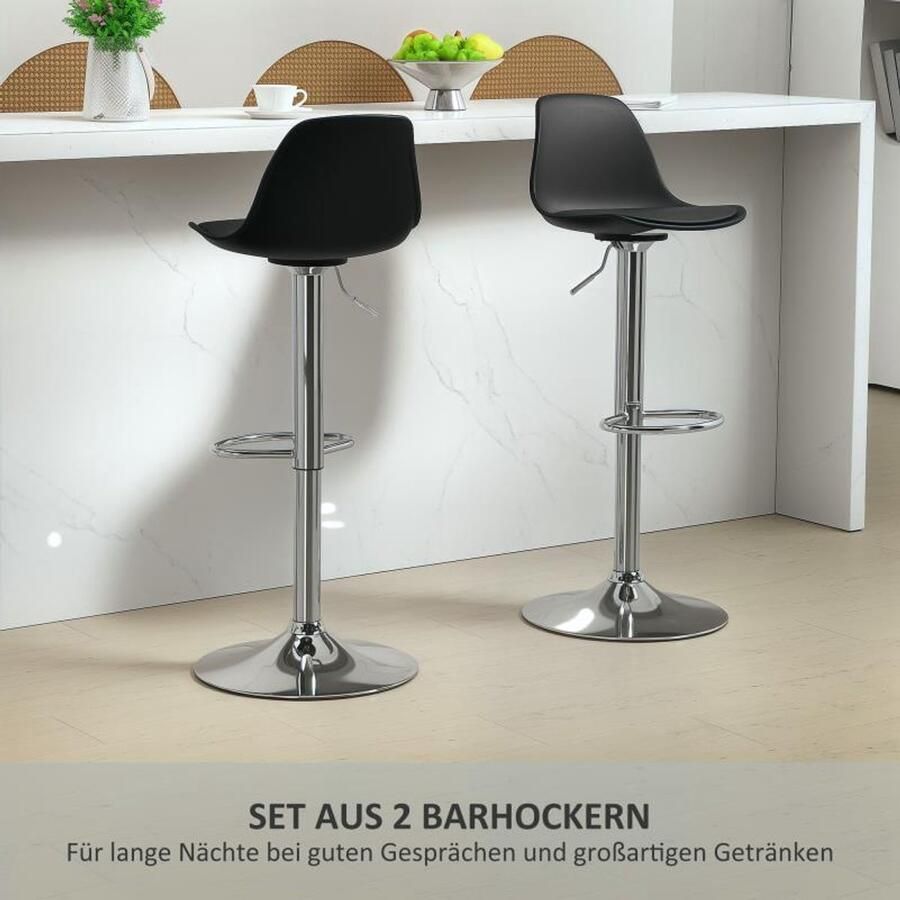 Corenia Barstoel – Barkruk – Barstoel Kruk – Barstoelen – Barkrukken Set van 2 – Verstelbare Zithoogte – Draaibare Rugleuning 360° – Stalen Frame – Zitting van Synthetisch Leer – Zwart