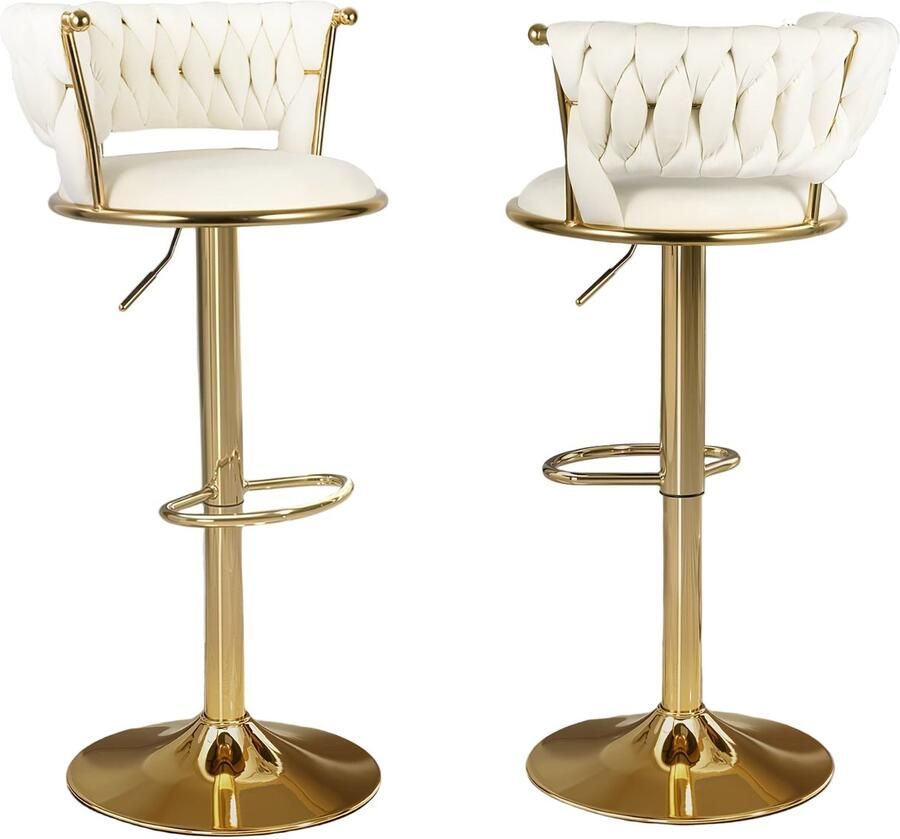 Corenia Barstoel – Barkruk – Barstoel Kruk – Barstoelen – Barkrukken Set – Verstelbare Zithoogte – 360° Draaibaar – Fluweel Groen – Gouden Metalen Frame